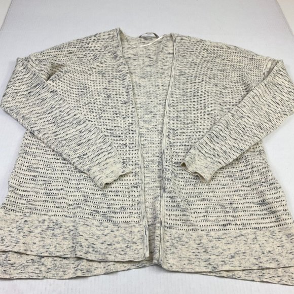 LOFT Cardigan Cotton Ivory Gray Long Sleeve Open Front Knit Sweater Size L Large - Picture 2 of 7